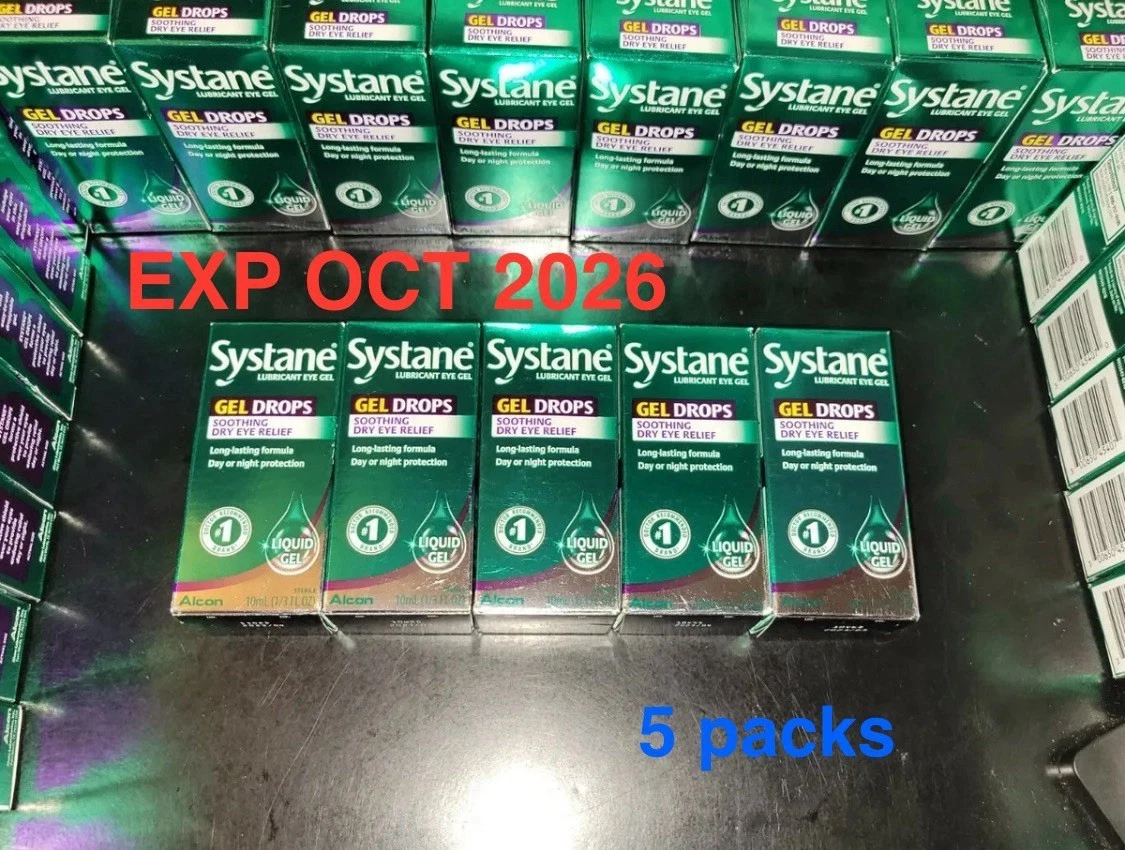 lot(5x) Systane long lasting GEL DROPS Dry Eye Relief 10ml Day Night exp 10/2026