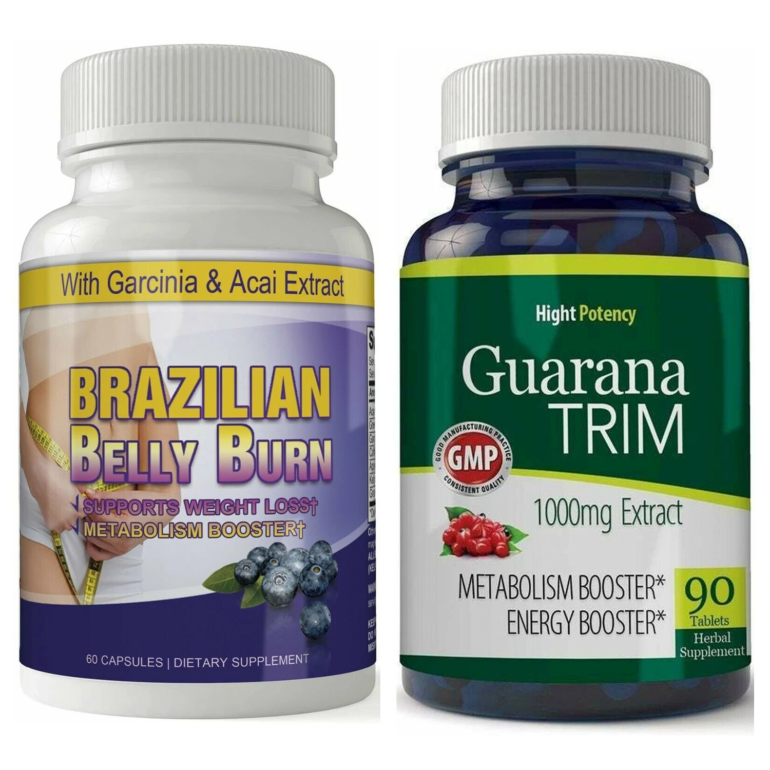 Brazilian Belly Burn Weight Loss Diet & Guarana Trim Metabolism Booster Capsules