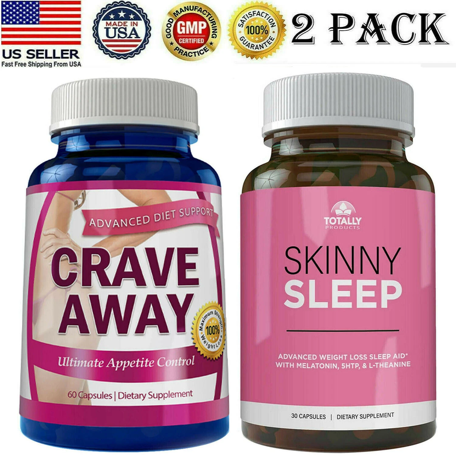 Crave Away Appetite Control & Skinny Sleep Supports Weight Loss Dietary Capsules