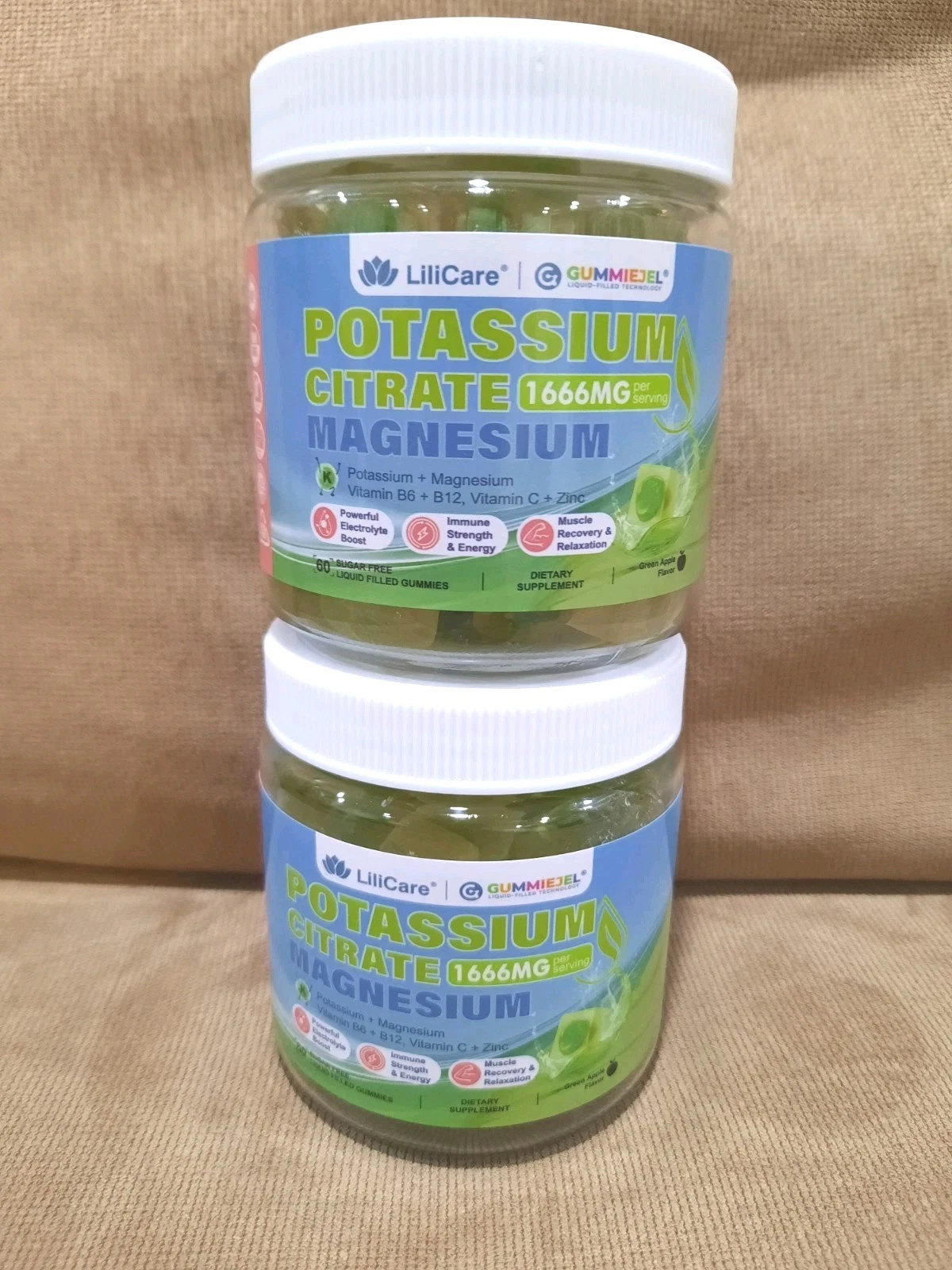 Lilicare New Potassium Citrate Sugar Free Gummies 1666mg Green 🍏 Apple Sealed