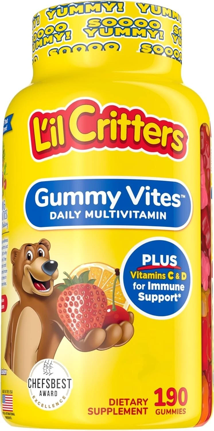 L’Il Critters Gummy Vites Daily Gummy Multivitamin for Kids, Vitamin C, D3 for I