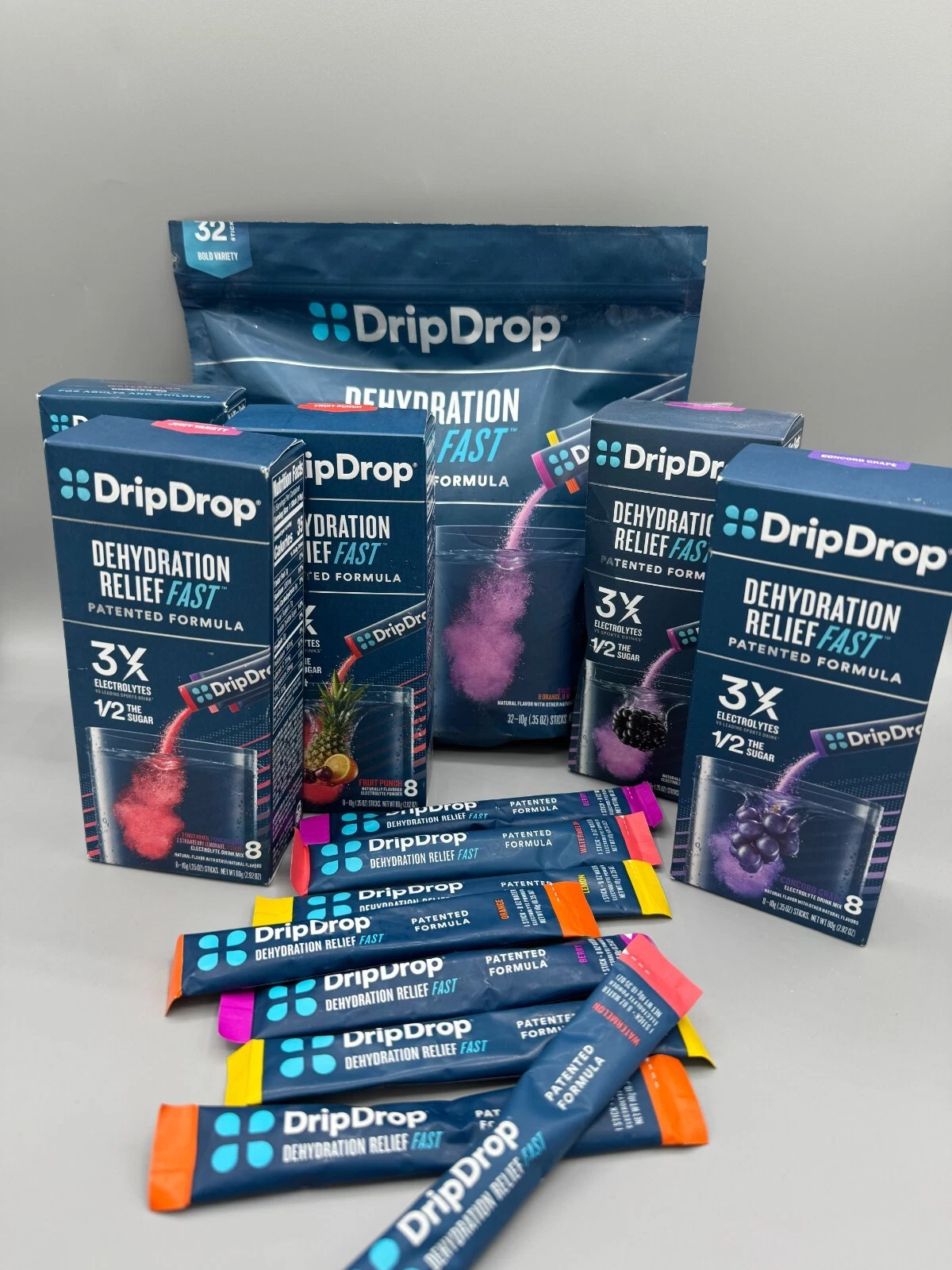 60 ASSORTED FLAVOR Drip Drop Hydration Drink Packets BERRY/GRAPE 2026