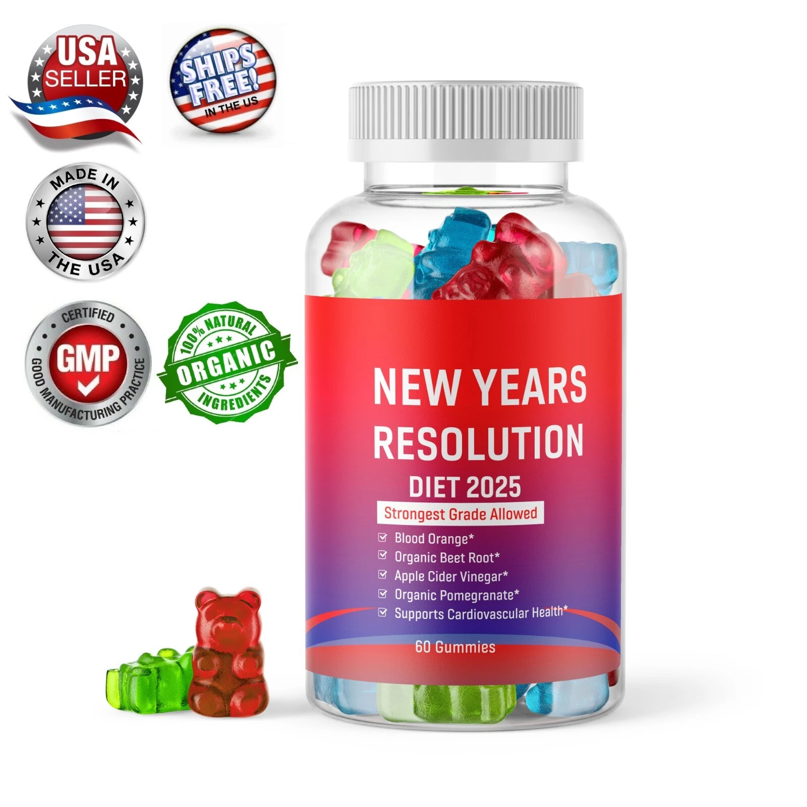 Keto Slimming Gummies 225,000mg Apple Cider Vinegar ACV Weight Loss 60 Gummy 25