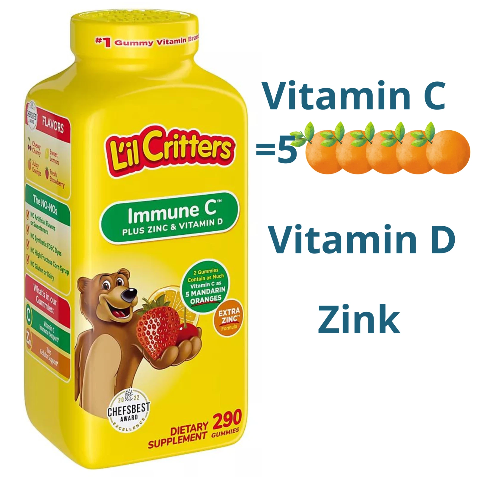 L'il Critters Immune C + vitamin D + Zink Dietary Supplement for kids 290 gumms