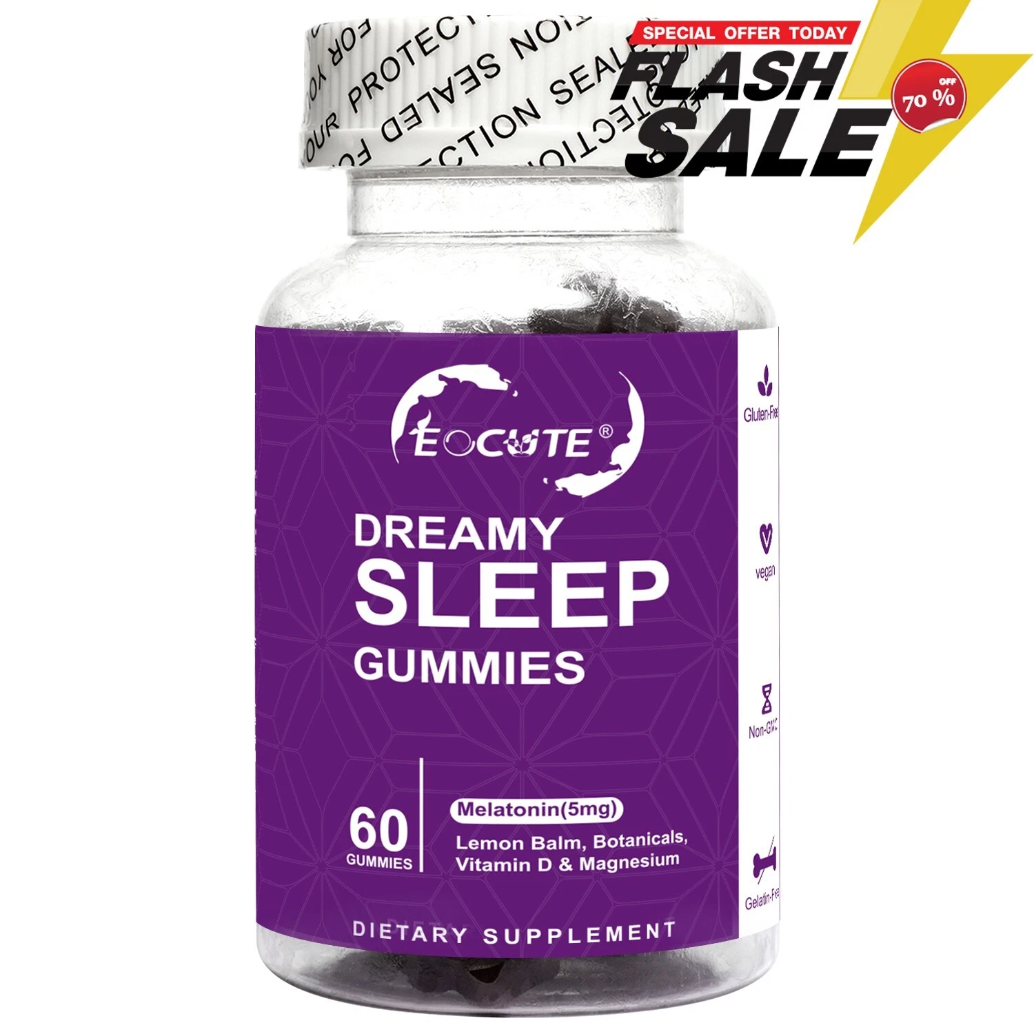Dreamy Sleep 60 Gummy Melatonin 5mg Vitamin D, Magnesium, Lemon Balm Extract