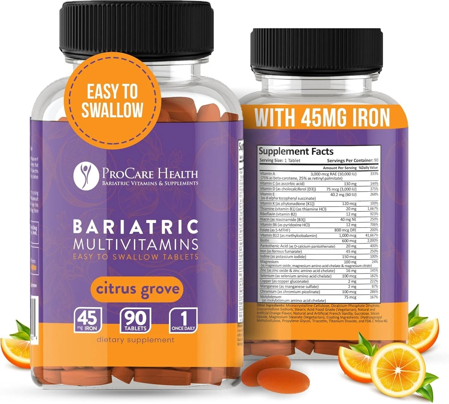Procare Health Bariatric Multivitamin w/ Iron 45mg (90 Easy to Swallow Tablets)