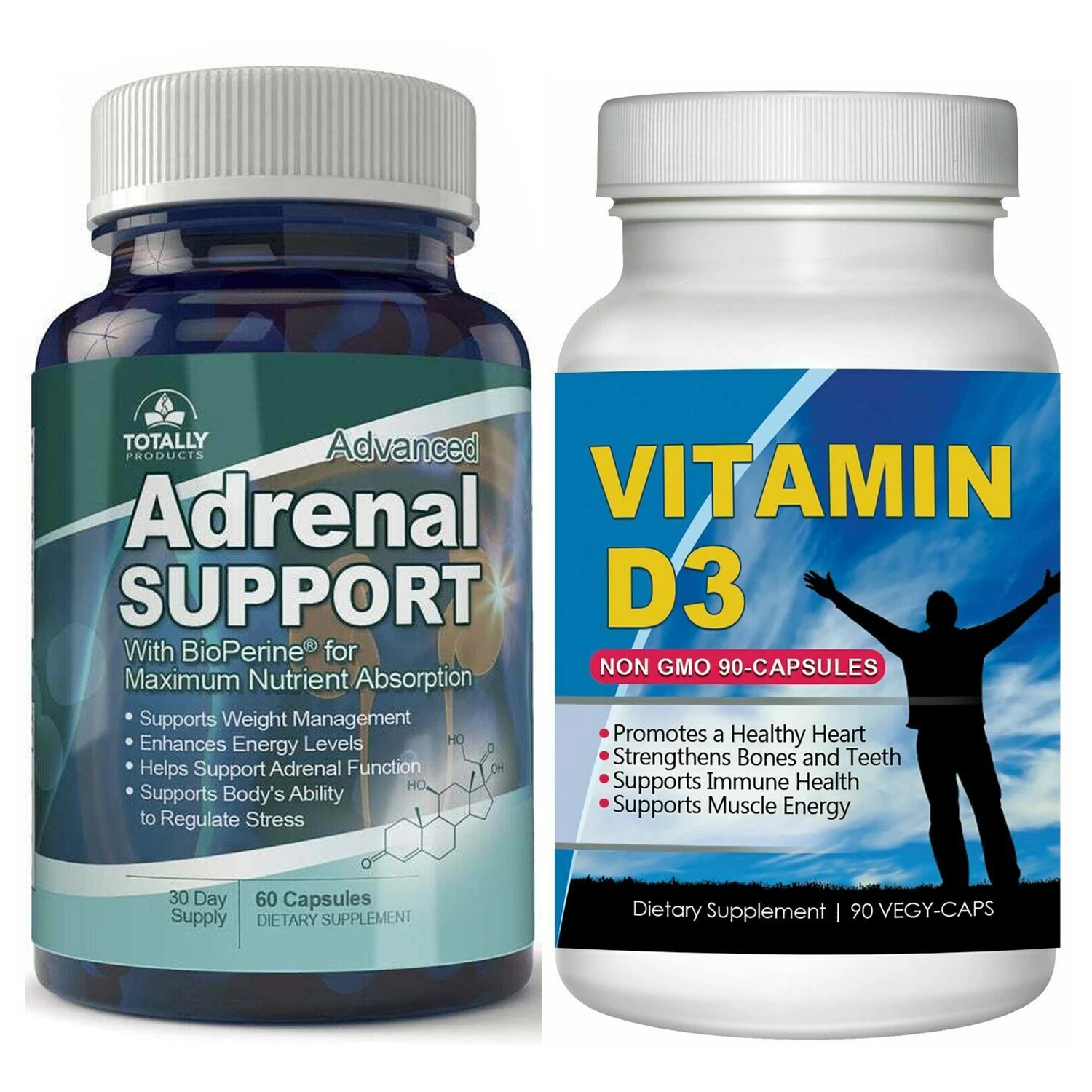 Adrenal Support Weight Loss Pills & Vitamin D3 Immune Health Heart Supplement