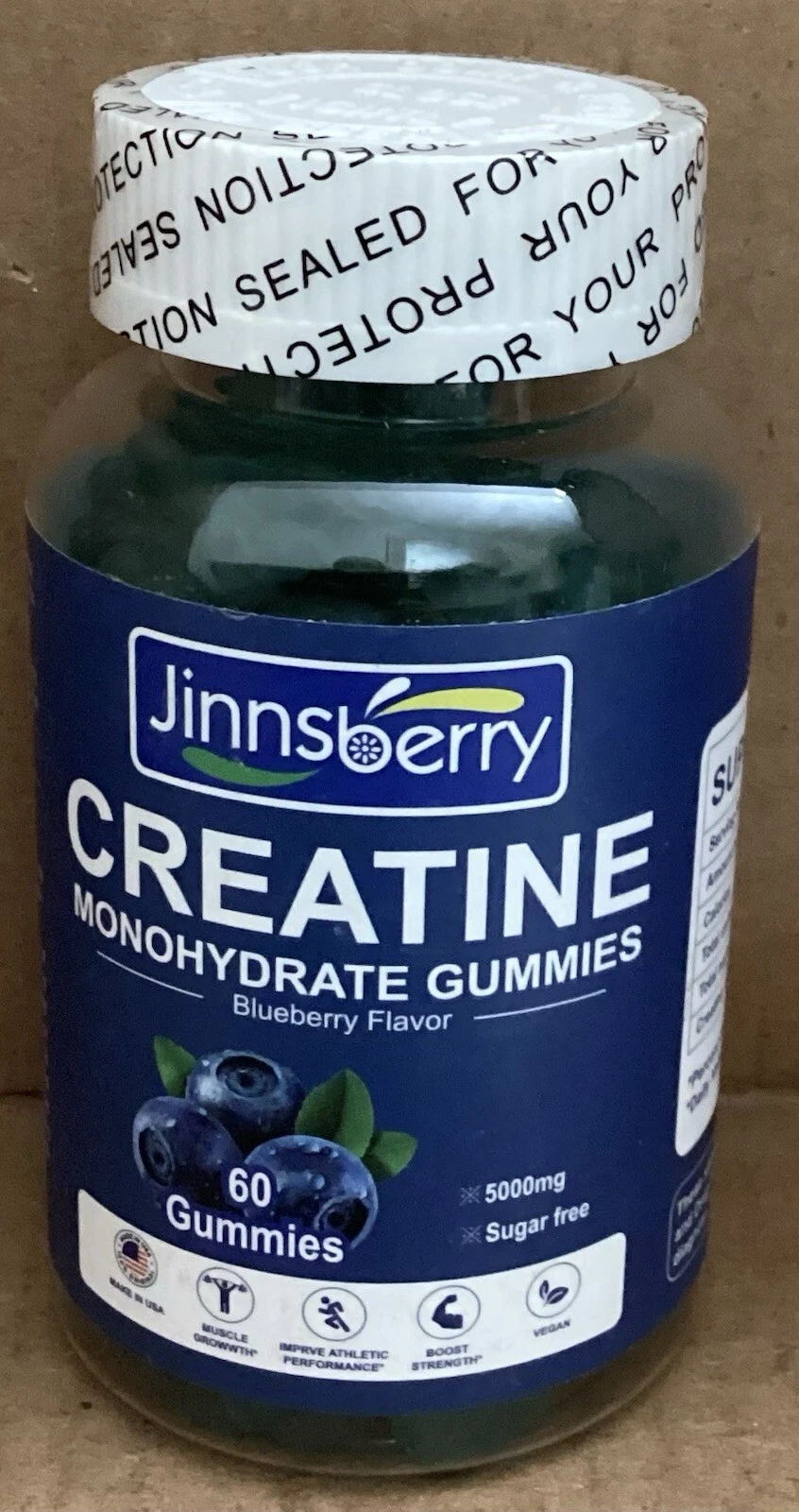 Jinnsberry Creatine Monohydrate Gummies 60 Gummies Blueberry 500mg Exp 04/26