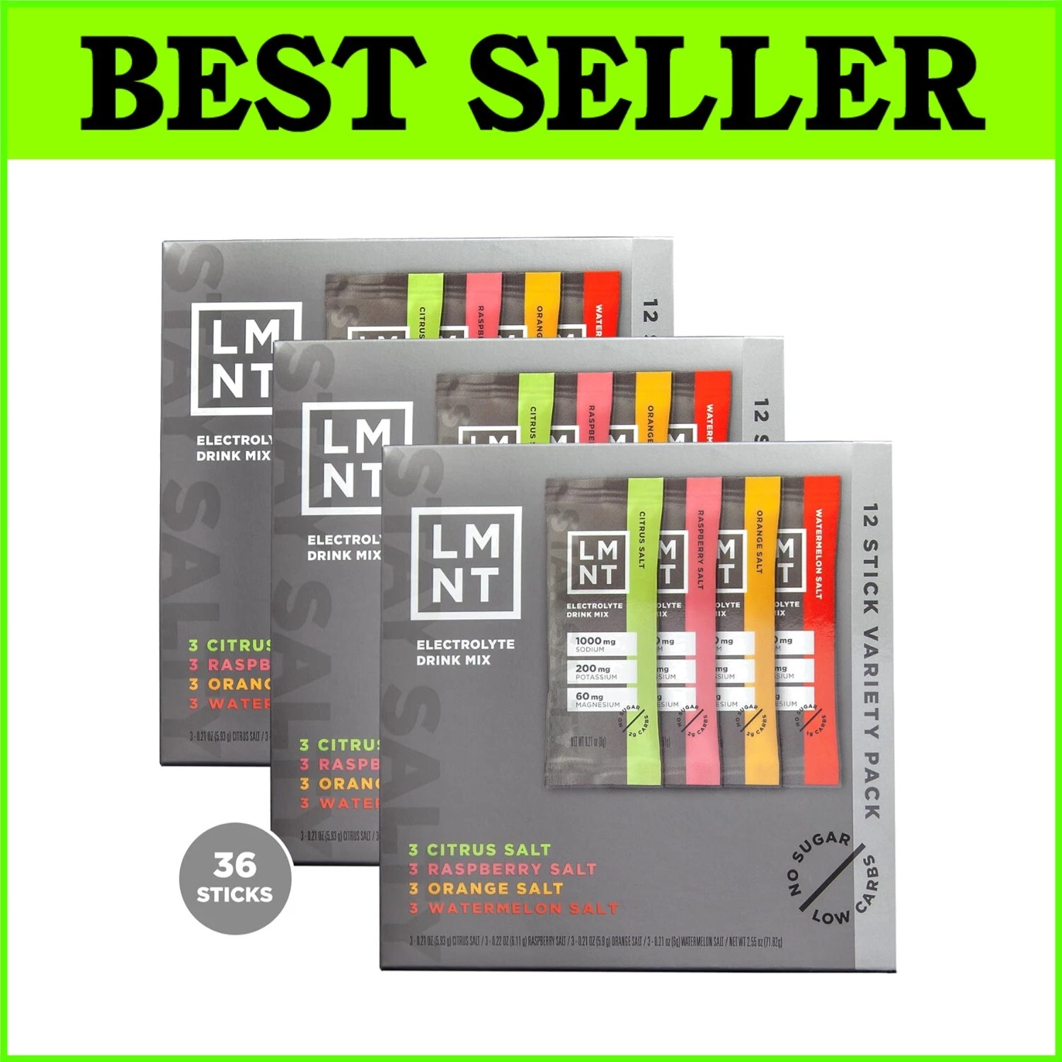 Keto-Friendly LMNT Electrolyte Drink Mix - 36 Zero Sugar Stick Packs for Energy