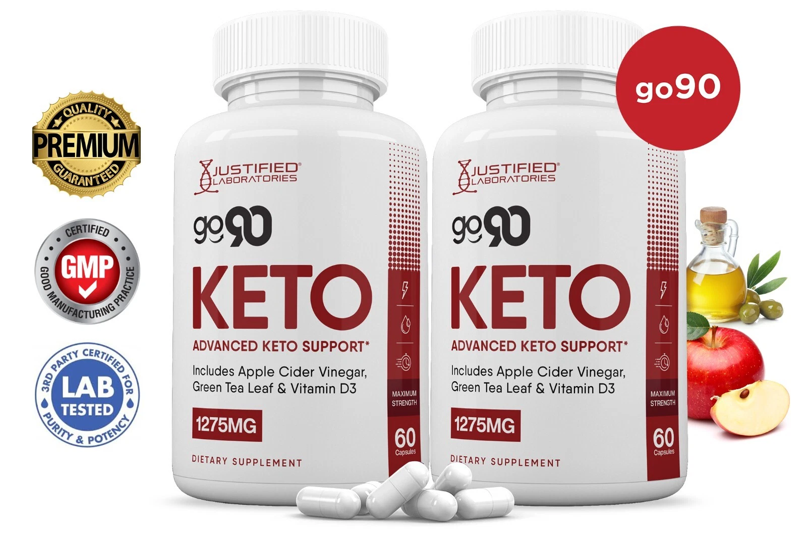 Go 90 Keto ACV Pills 1275 MG Stronger Than Gummies Keto Support 2 Bottles