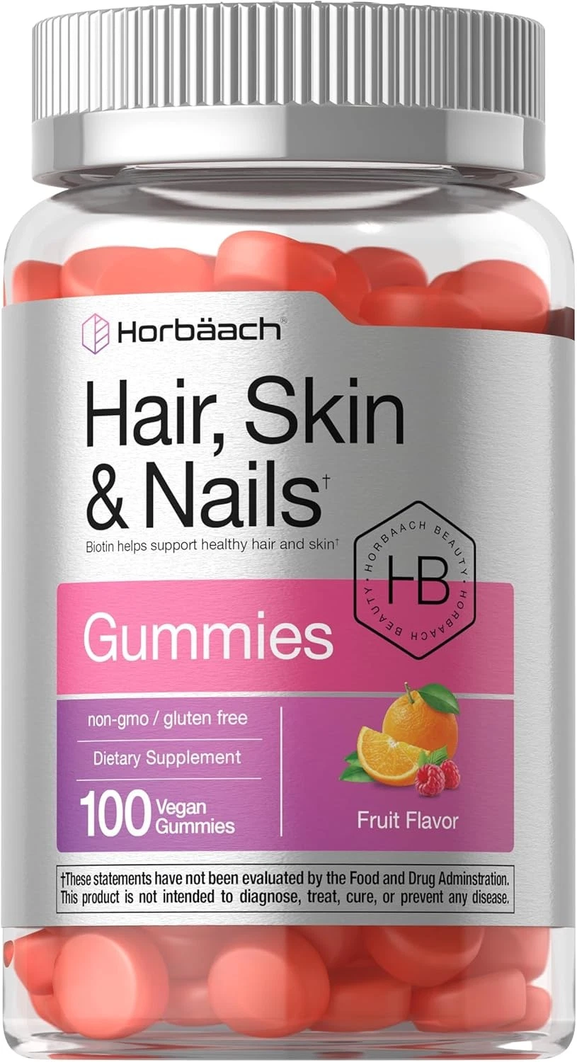 Horbäach Hair Skin and Nails Gummies | 100 Count | with Biotin | Fruit...
