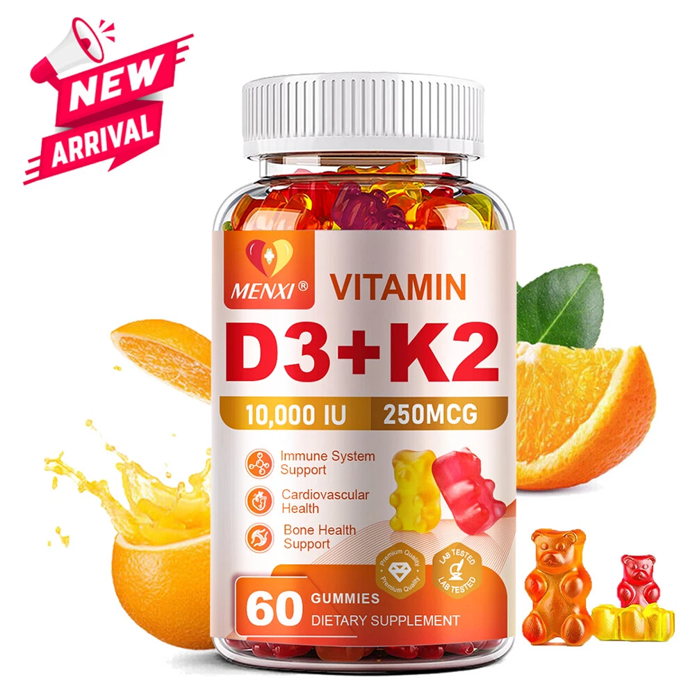 60ct Vitamin D3 K2 Gummies Orange Flavor Maximum Absorption Bone Support