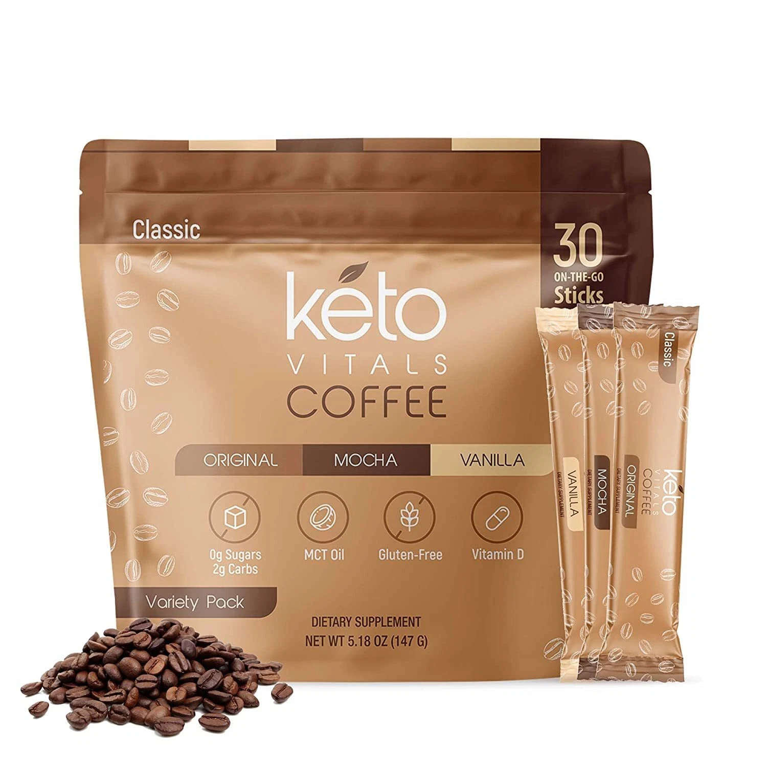 Keto Vitals Instant Keto Coffee Powder Sweetened Instant Coffee Packets 30 Count