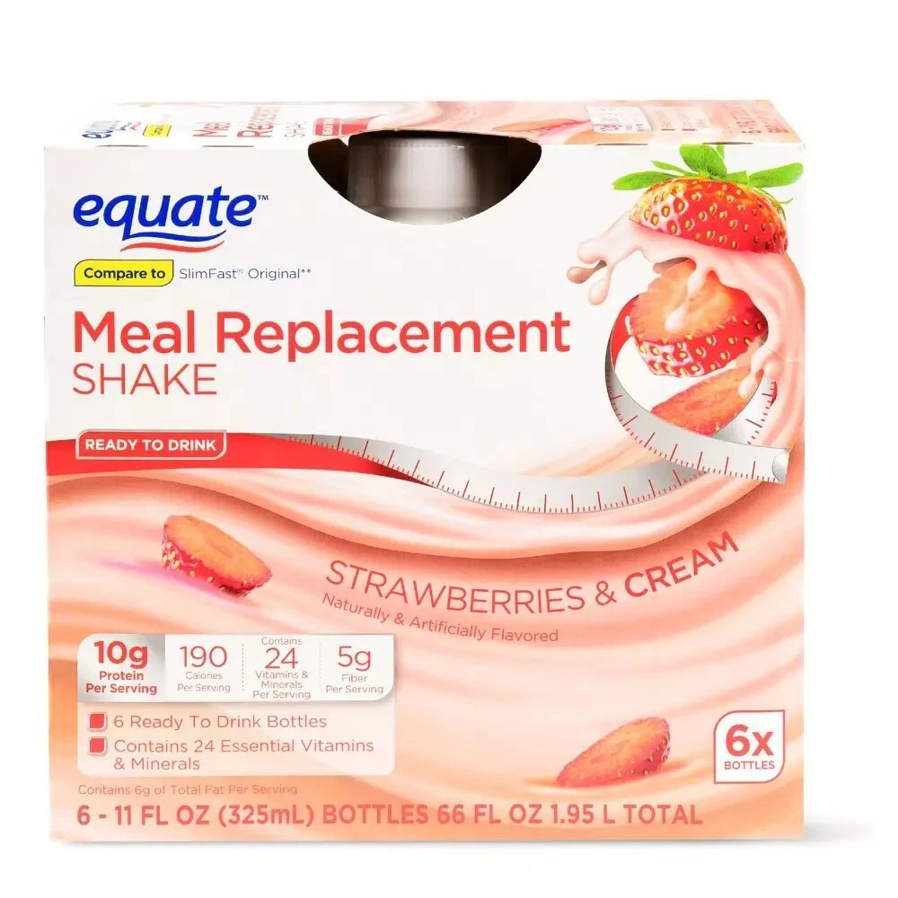 Equate Meal Replacement Shake, Strawberries & Cream, 11 Fl Oz, 6 Count