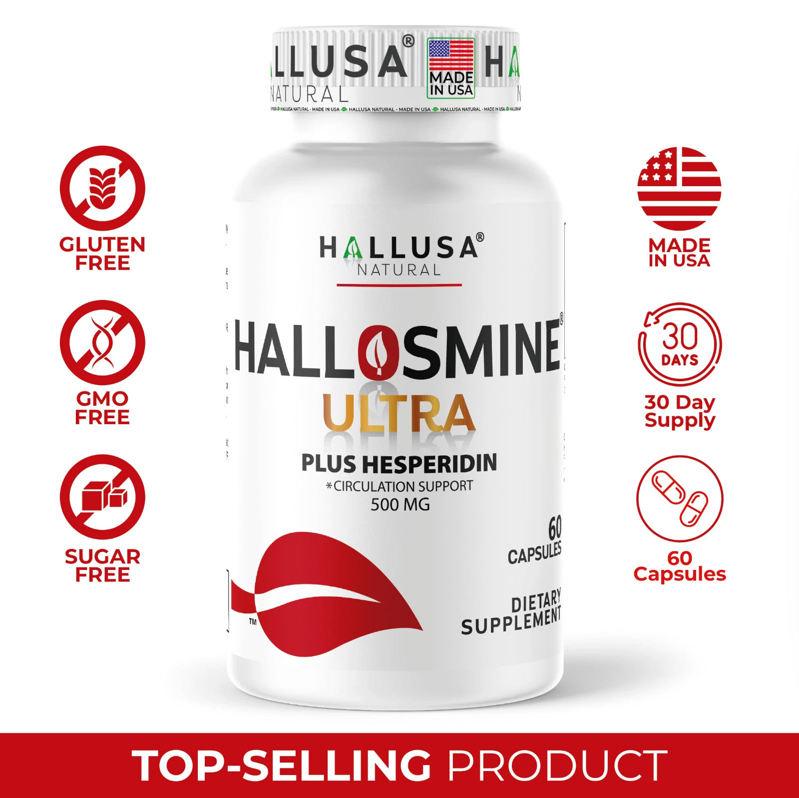 HALLOSMINE ULTRA Diosmin 500mg Hesperidin 150mg for Circulation Support - 60 Cap