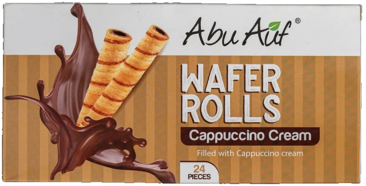 Abu Auf Wafer Rolls Cappuccino Crispy Delight with Rich Coffee Flavor 24 Piece