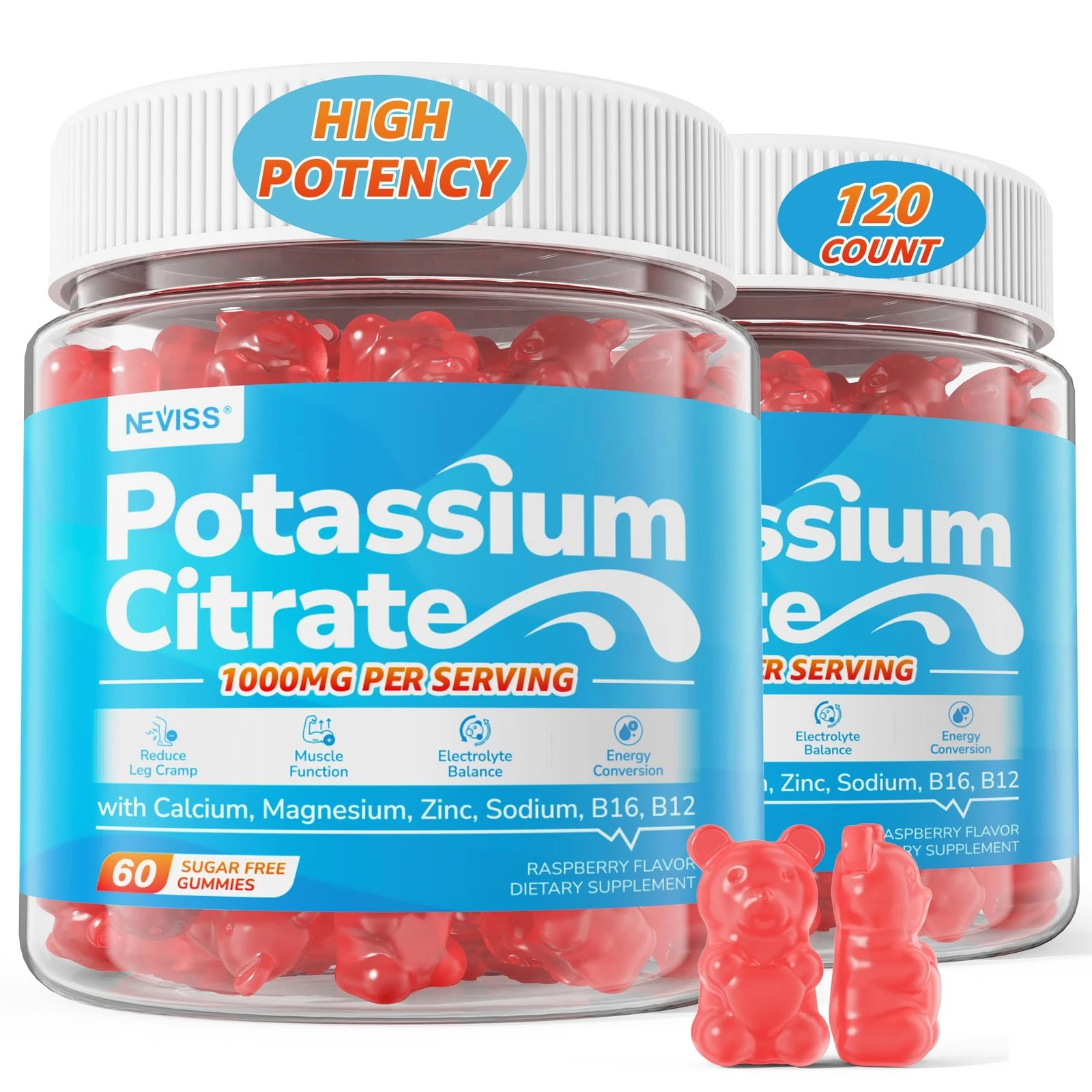 Potassium Citrate 1000mg Gummies Potassium Magnesium Supplement + Calcium Zin...