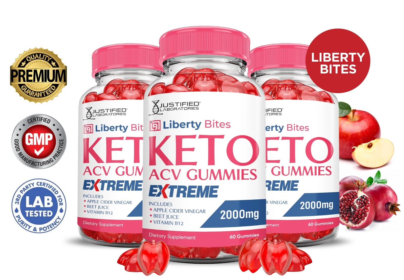 Liberty Bites Keto Extreme ACV Gummies 2000MG Apple Cider Vinegar 180 Gummys