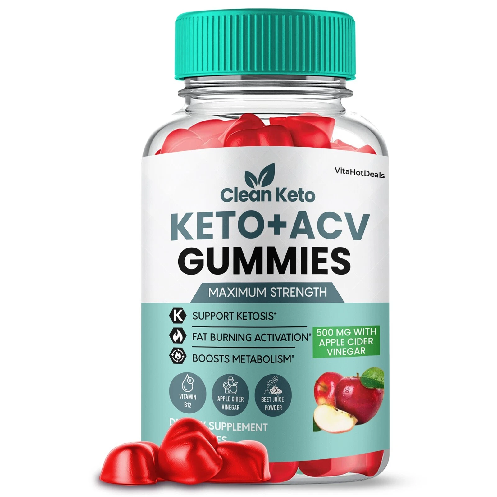 Clean Keto ACV Gummies, Apple Cider Vinegar, Max Strength Gummies (1 Pack)