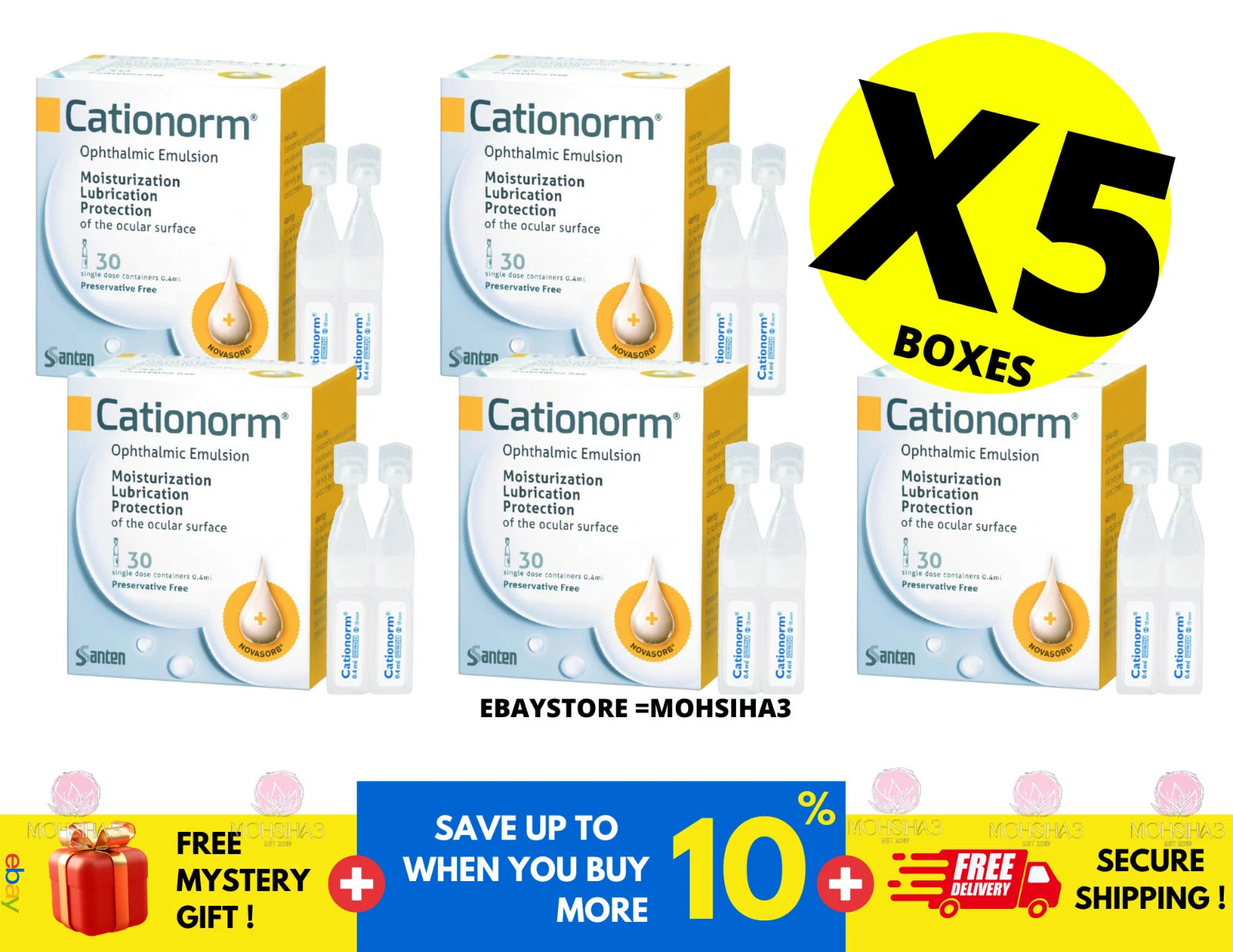 Cationorm Ophthalmic Emulsion 30's X 0.4ml Vial Eye Drops X 5 BOXES