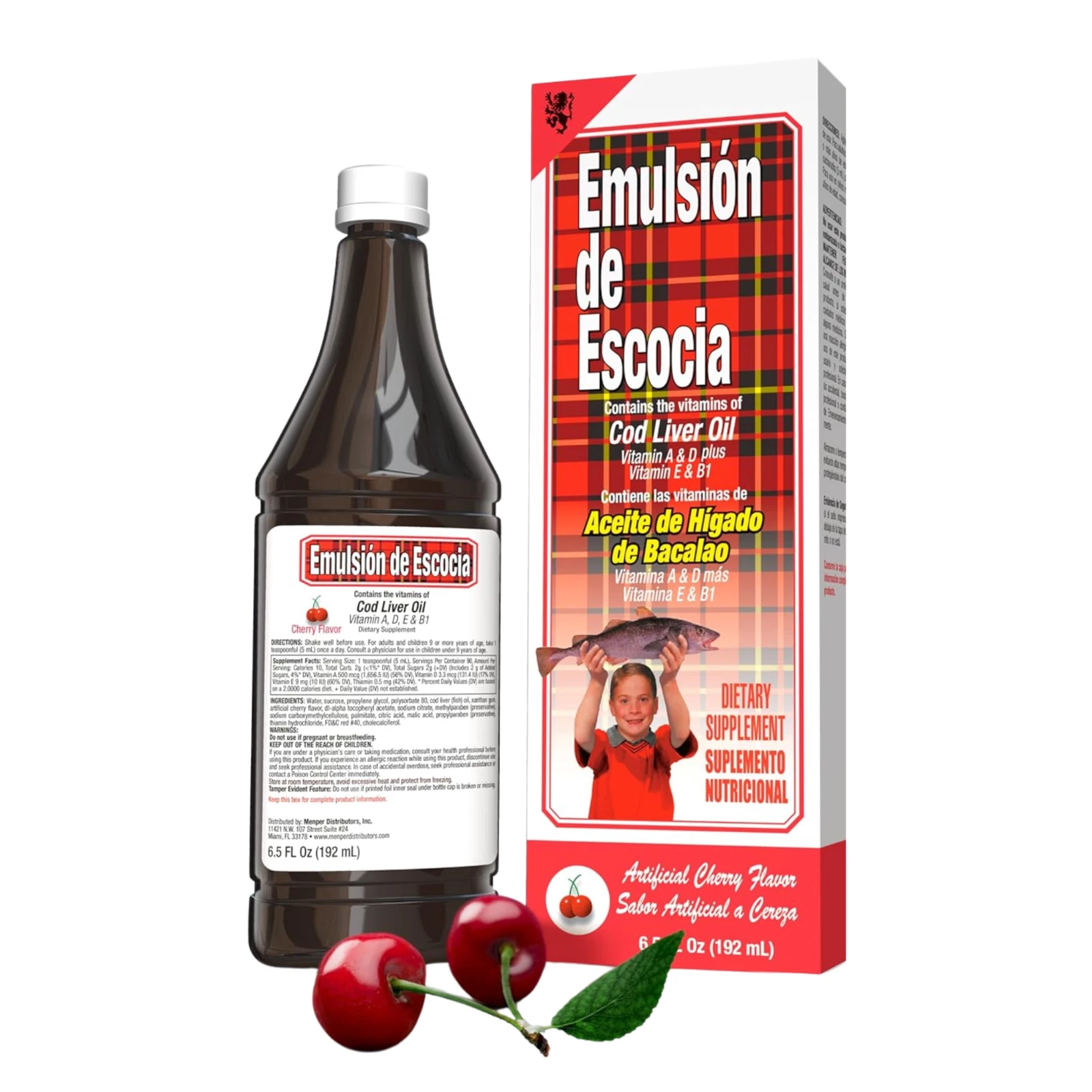 Emulsion de Escocia Cod Liver Oil 6.5 fl oz, Cherry Flavor with Vit A, D & E