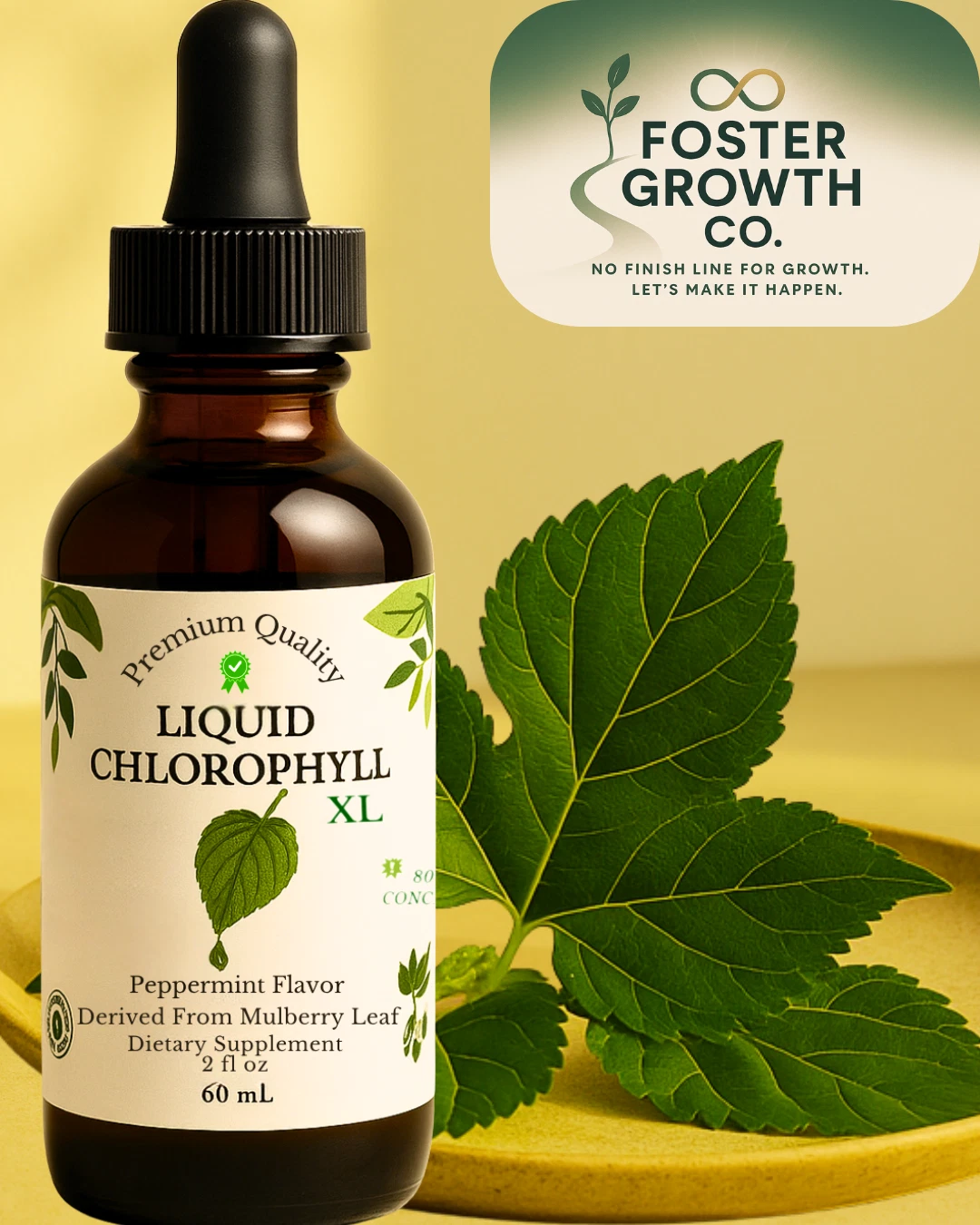 Liquid Chlorophyll Anti-Aging Drops & Natural Detox Peppermint Flavor - 2 Fl Oz