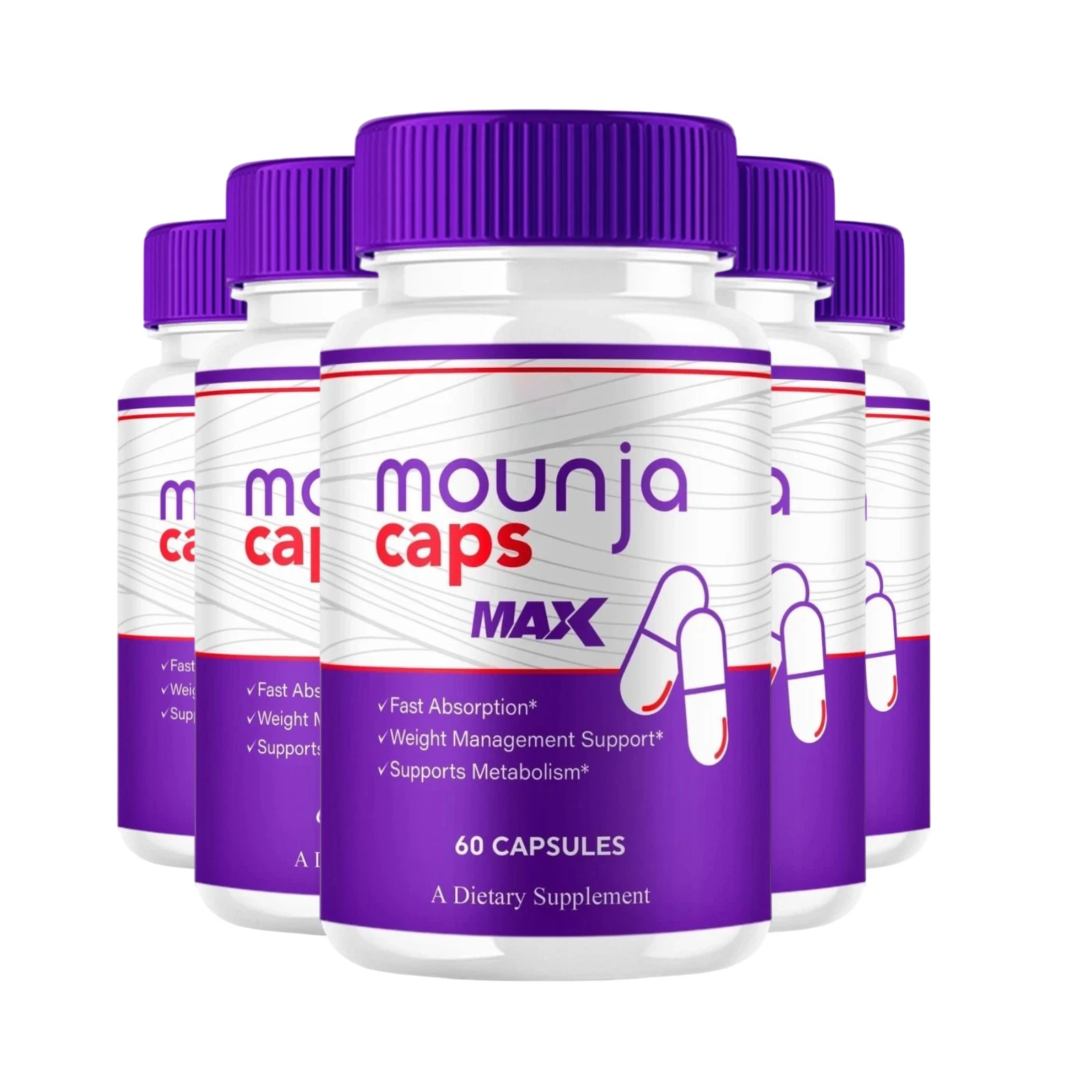 5-Pack Mounja Caps Max Support, Mounja Caps Supports Weight Loss - 300 Capsules