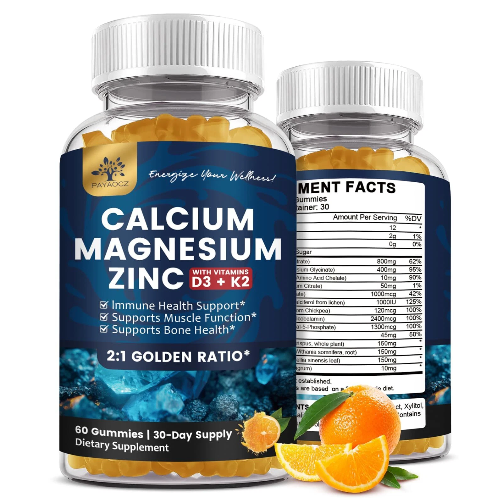 2 Pack Calcium Magnesium Zinc Gummies with Vitamin D3 K2 B12 & B6 for Adults ...