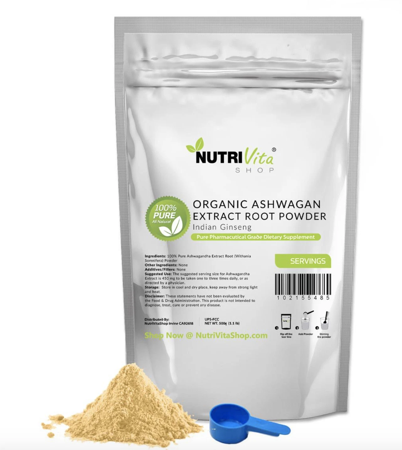 100% Pure Organic Ashwagandha Root Powder Withania Indian Ginseng USA NVS nonGMO