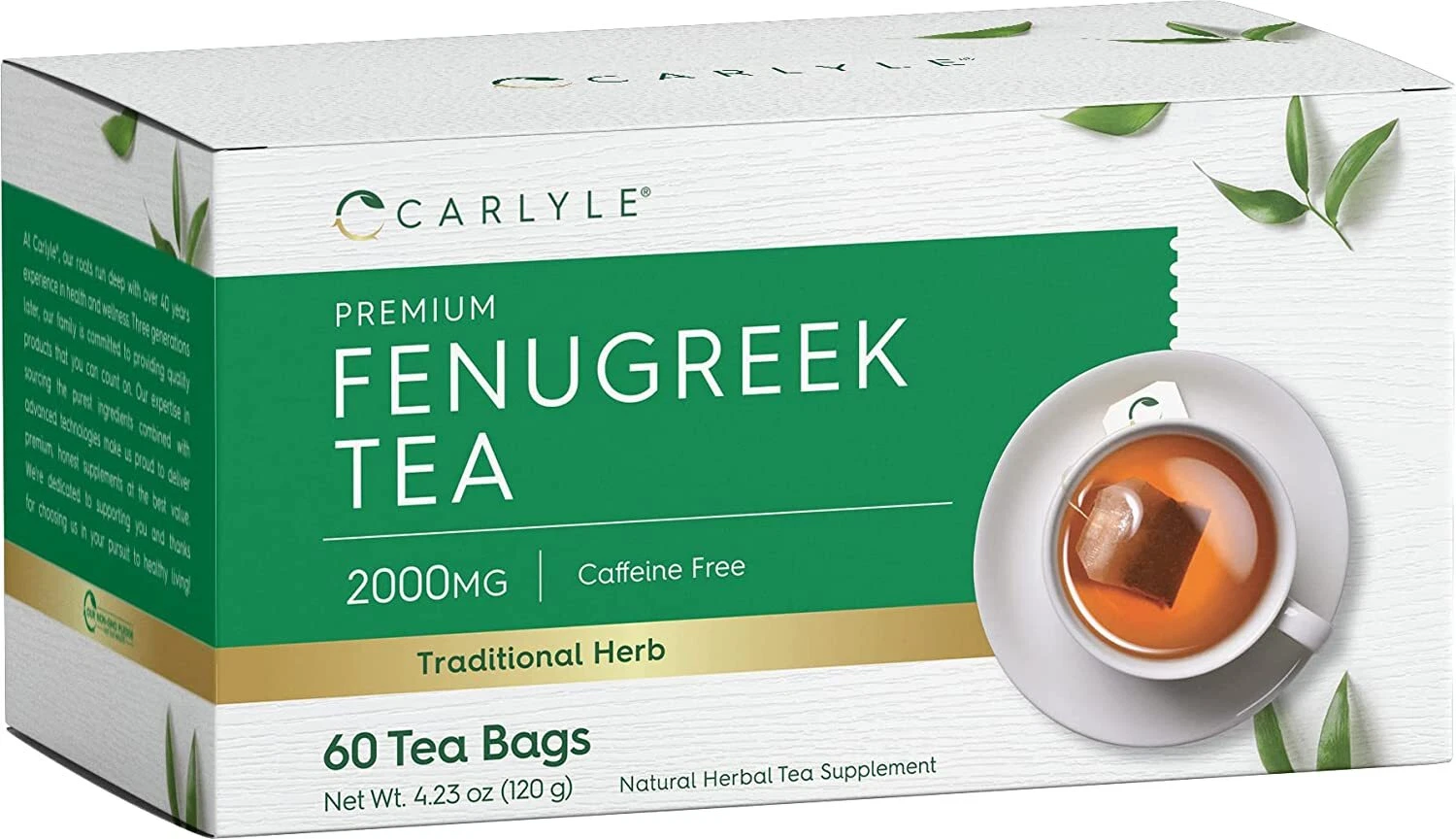 Fenugreek Tea | 60 Tea Bags | No Caffeine | Vegetarian Herbal Tea | by Carlyle
