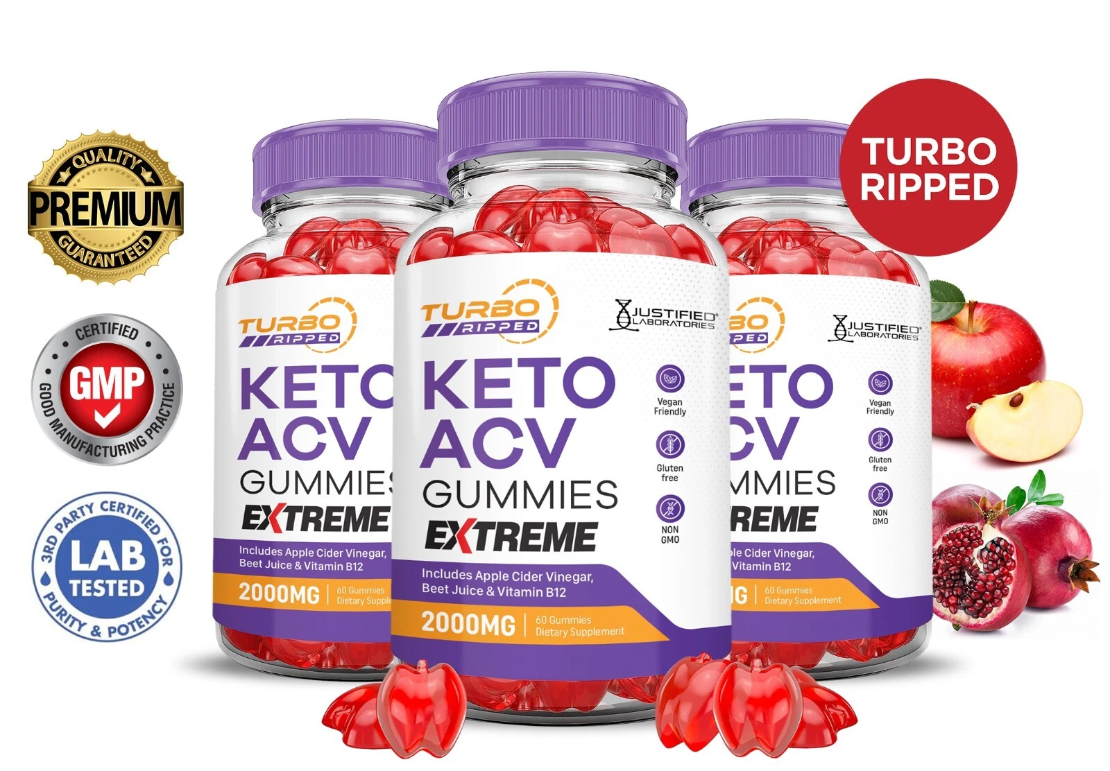 Turbo Ripped Keto Extreme ACV Gummies 2000MG Apple Cider Vinegar 180 Gummys