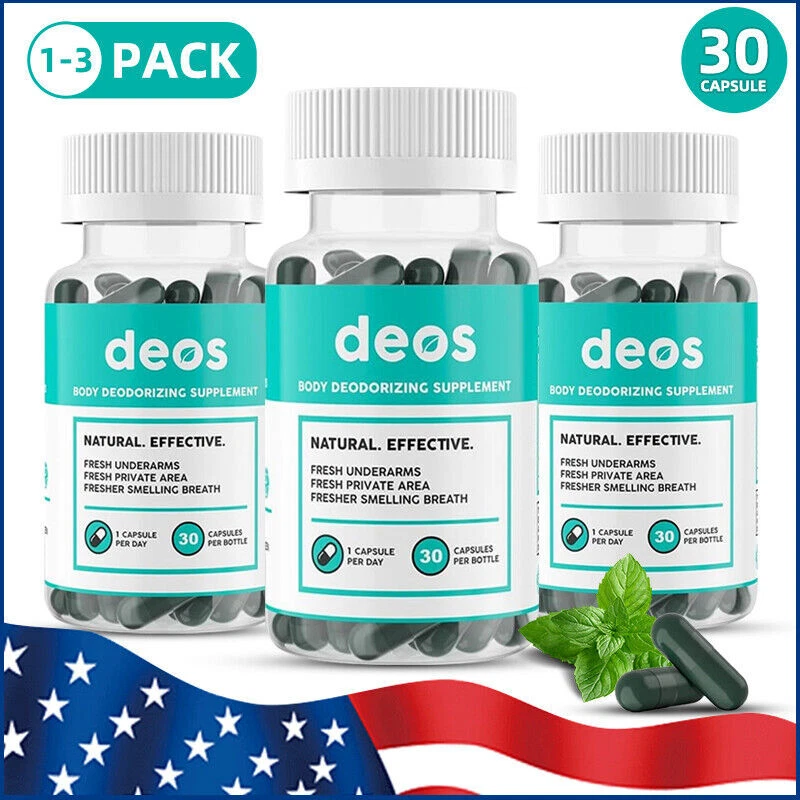 3 PACK DEOS Internal Deodorant Supplement for Full Body Odor Control, 30-Capsule