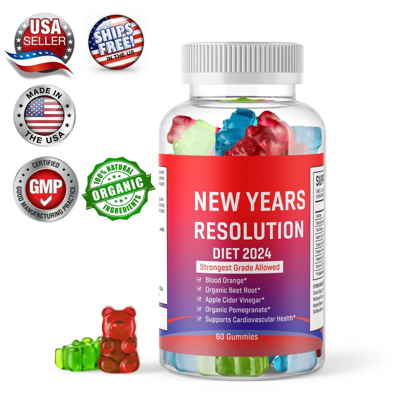 Keto Slimming Gummies 225,000mg Apple Cider Vinegar ACV Weight Loss 60 Gummy 24