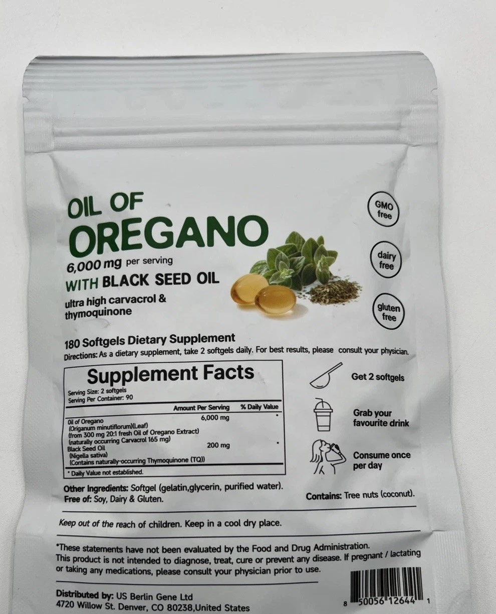 Oregano Oil 6,000mg Per Serving w/ Black Seed Oil 180 Softgels Exp 12/26