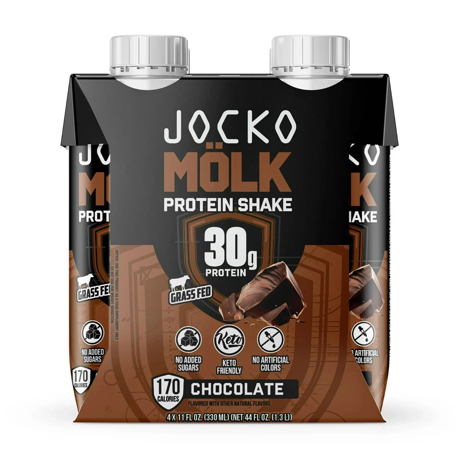 Jocko Fuel Protein Shake, Chocolate, 11oz, 4 Count, 30g Protein [FAST SHIP]