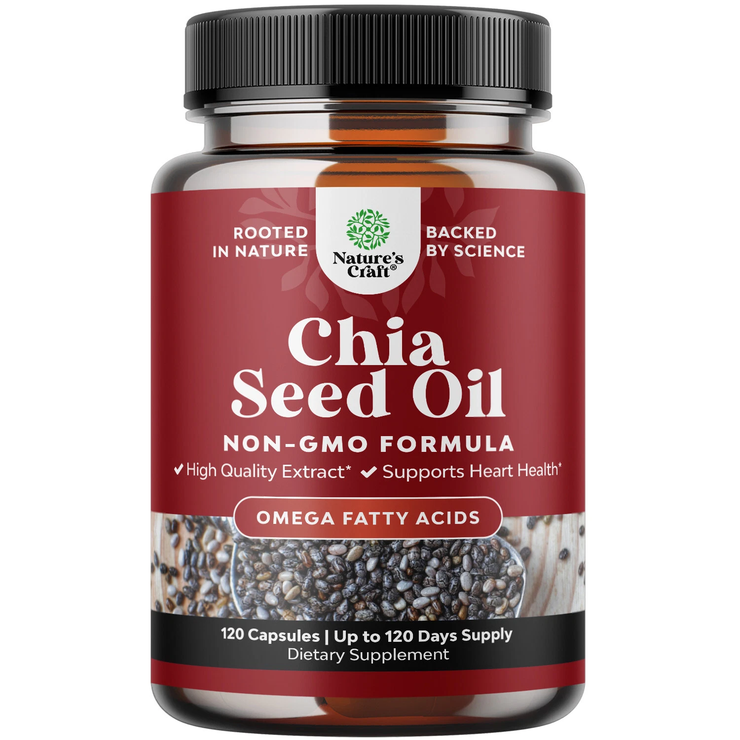 Chia Seed Oil Extract Capsules - Plant Based Omega 3 6 9 Supplement 120ct