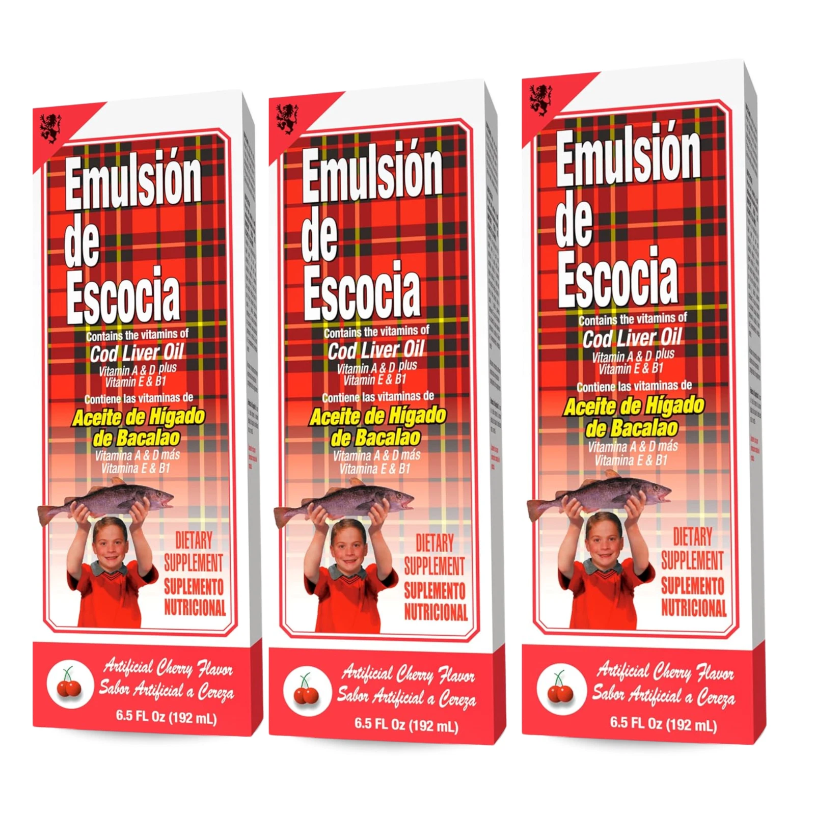 Emulsion de Escocia Cod Liver Oil 6.5 fl oz, Cherry Flavor (3-Pack)