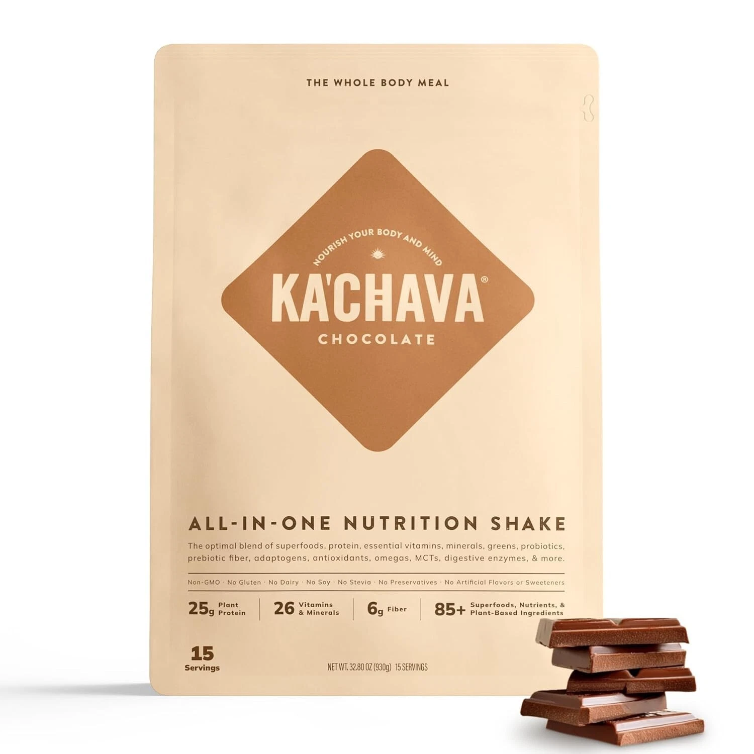 Ka’Chava All-In-One Nutrition Shake Blend Chocolate 15 Servings 85+ Superfood..