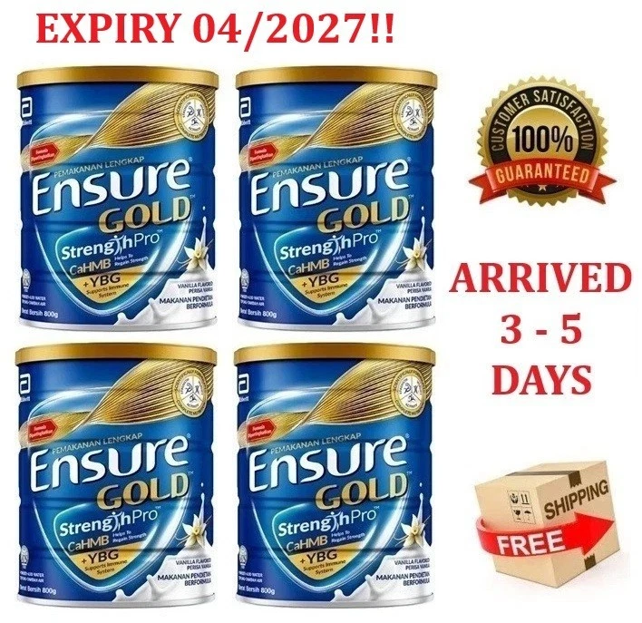 4 Cans Abbott EnsureGold Complete Nutrition Milk Powder Vanilla Flavored 800g