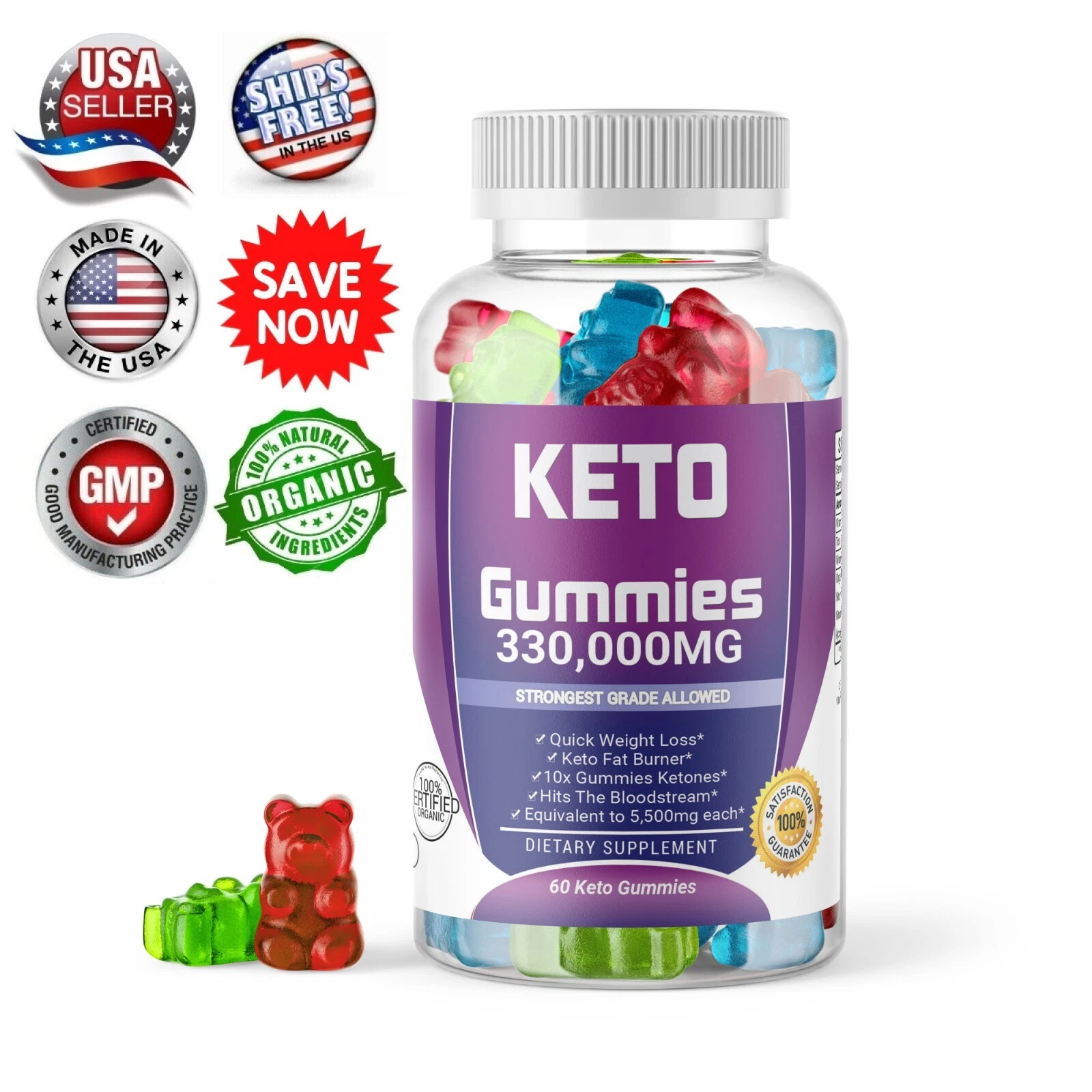 Keto Gummies 330,000mg Slimming Apple Cider Vinegar ACV Weight Loss 60 Gummy USA