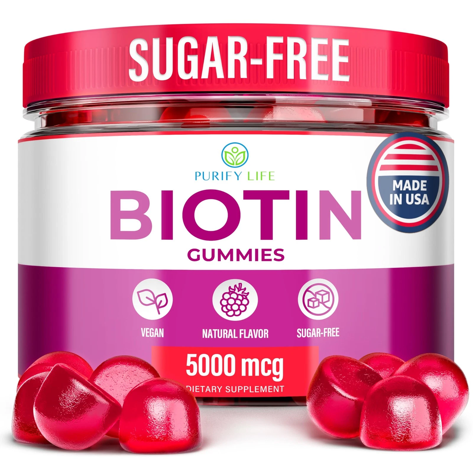 (Bulk - 120ct) Hair Growth Optimizer - Vegan Biotin Gummies - Tasty Biotin Suppl