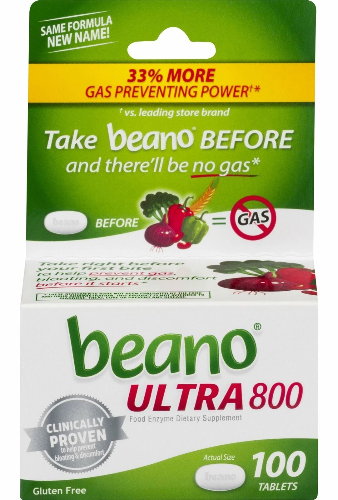 Beano Food Enzyme Dietary Supplement Tablets Helps Prevent Gas 100 Ct Pack of 12