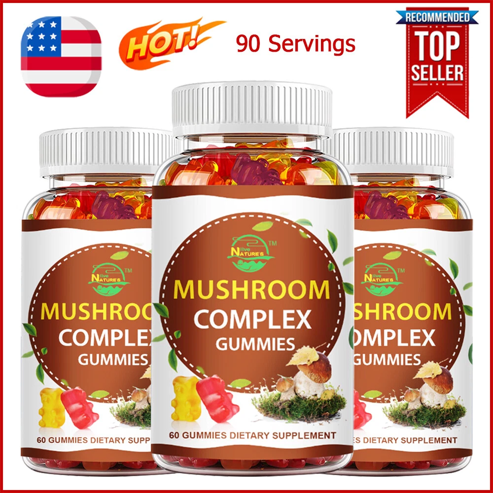 3Bottles Mushrooms Blend Gummies Lion's Mane, Reishi, Chaga, Shiitake Mushroom