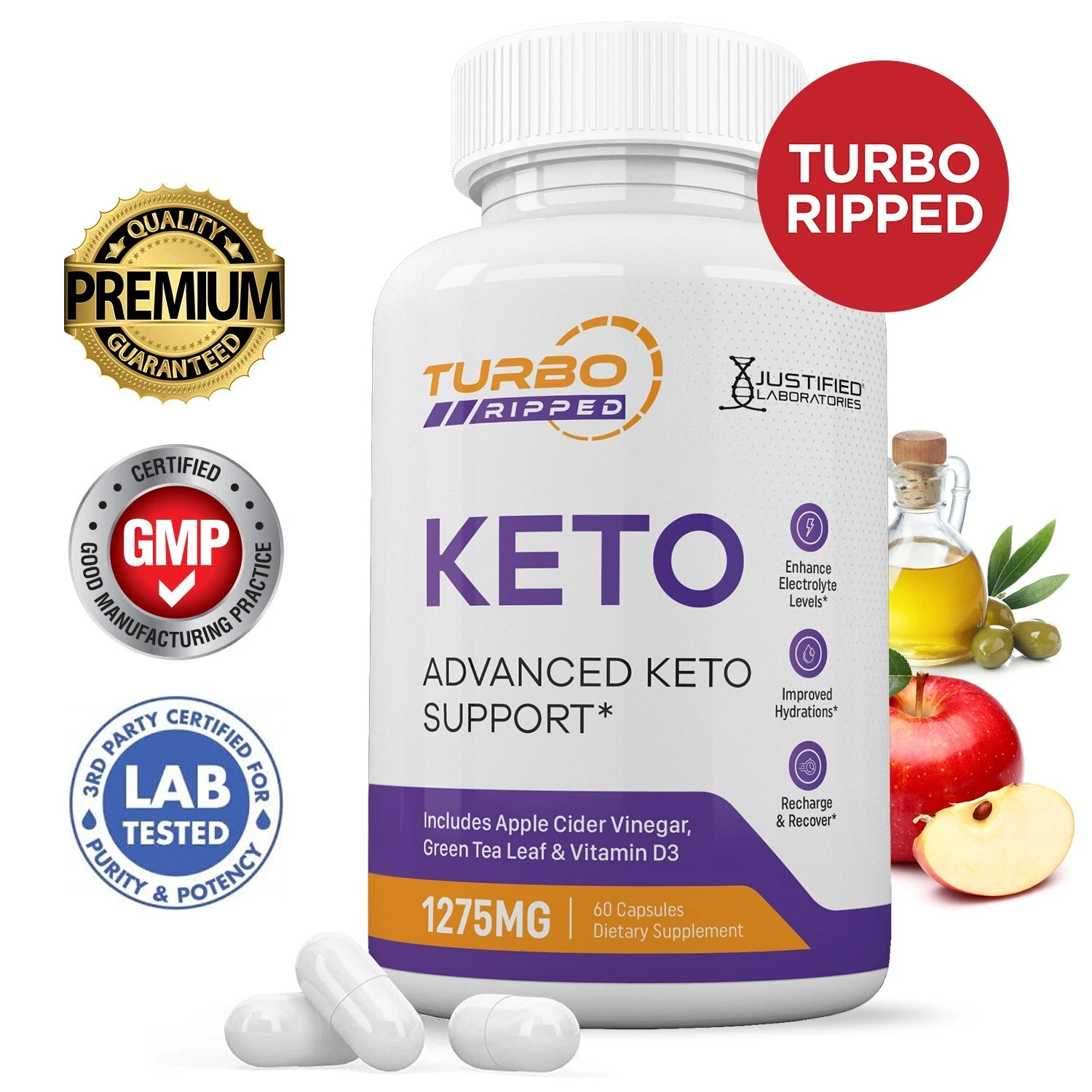 Turbo Ripped Keto ACV Pills 1275 MG Stronger Than Gummies Keto Support 1 Bottle