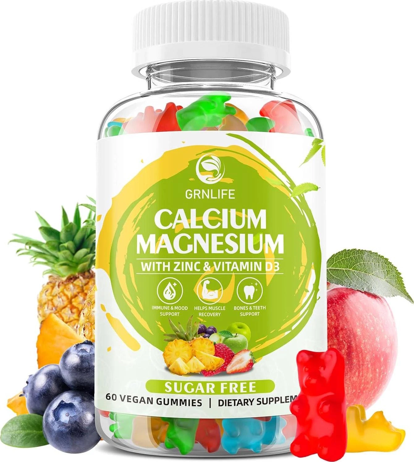 Calcium Magnesium Zinc Supplement with Vitamin D3, Sugar Free Calcium Gummies -