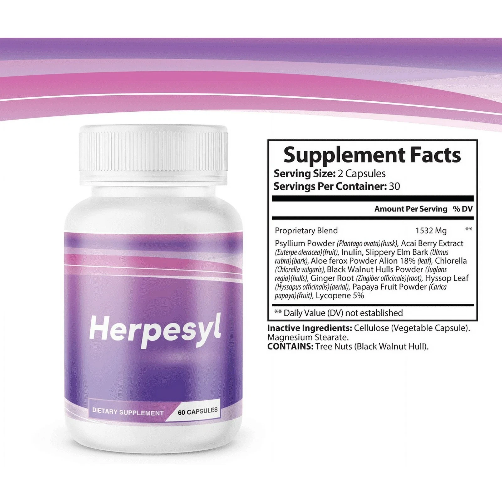 Herpesyl Pills Capsules Supplement Tablets Purple Bottle