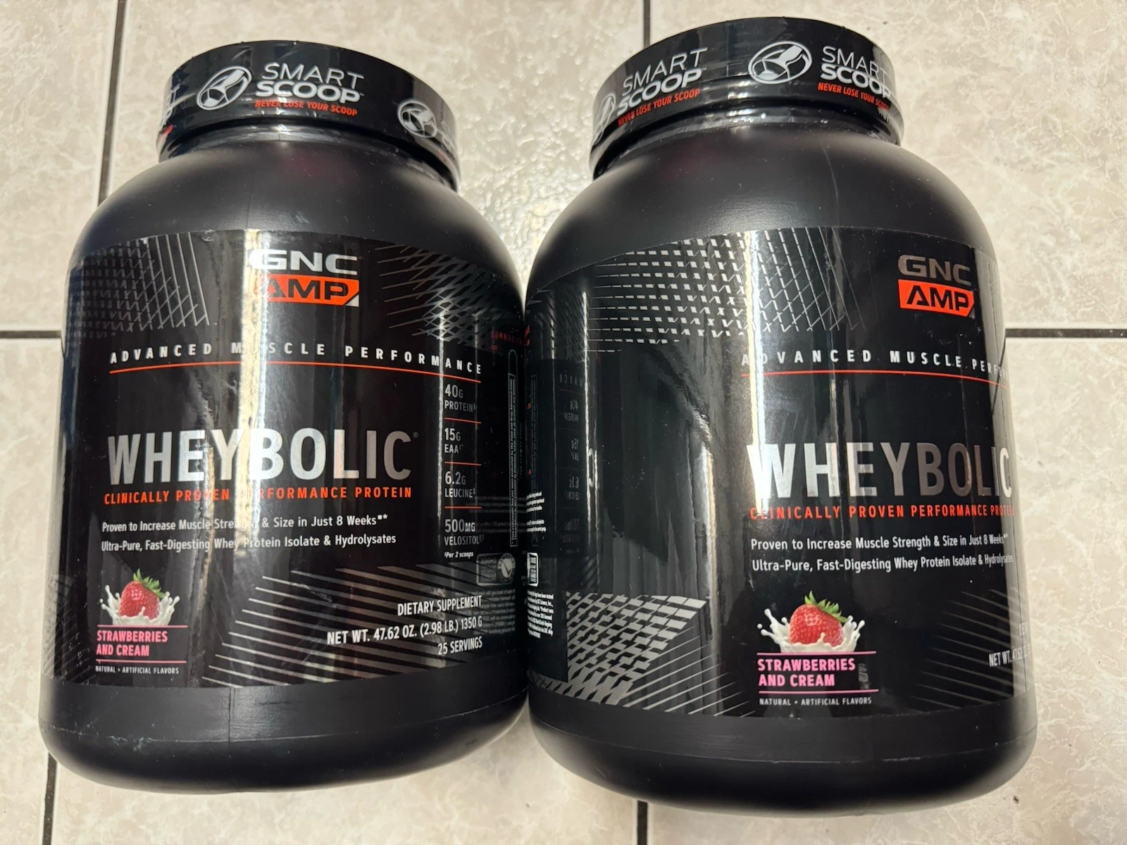 2 x GNC Amp Wheybolic Protein Strawberries And Cream 2.98 Lbs, 25 Servings 7/26