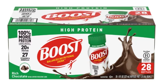 boost high protein chocolate nutritional shake/28ct