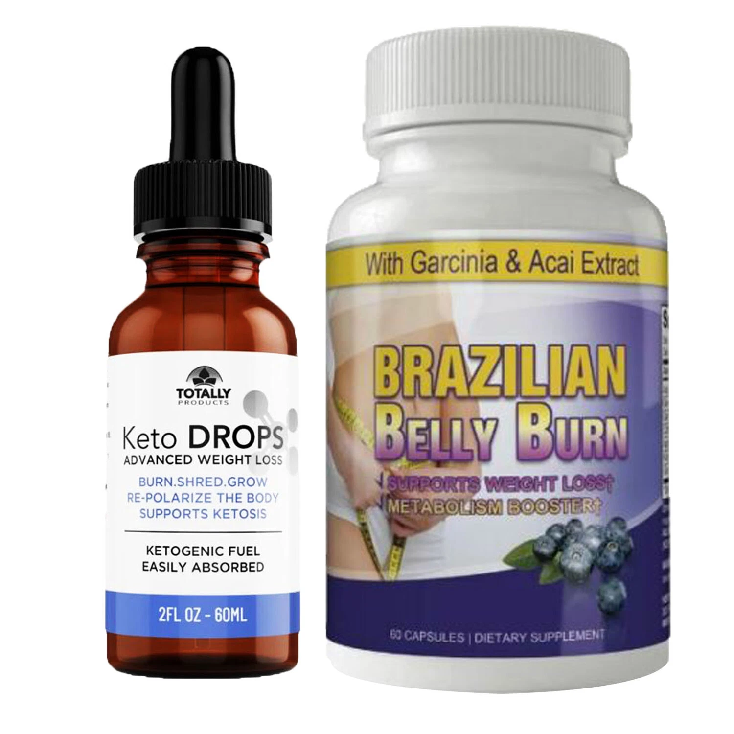 Keto Drops & Brazilian Belly Burn Weight Loss Fat Burner Dietary Capsules Combo
