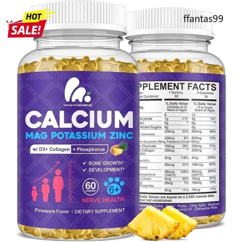 Calcium potassium magnesium gummies, hydrolyzed collagen, zinc